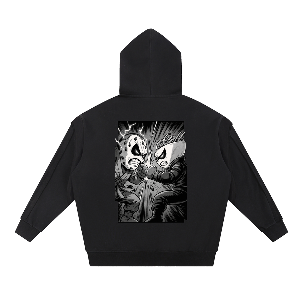 Contrast Tape Raw Edge Double Layered Zip Hoodie