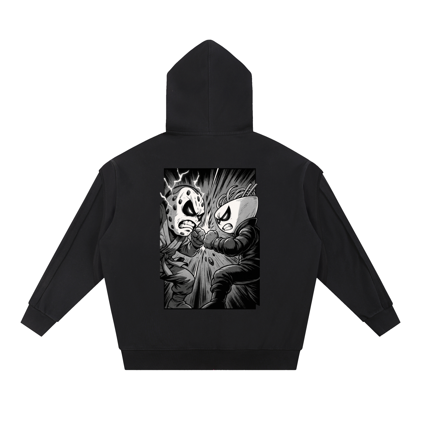 Contrast Tape Raw Edge Double Layered Zip Hoodie