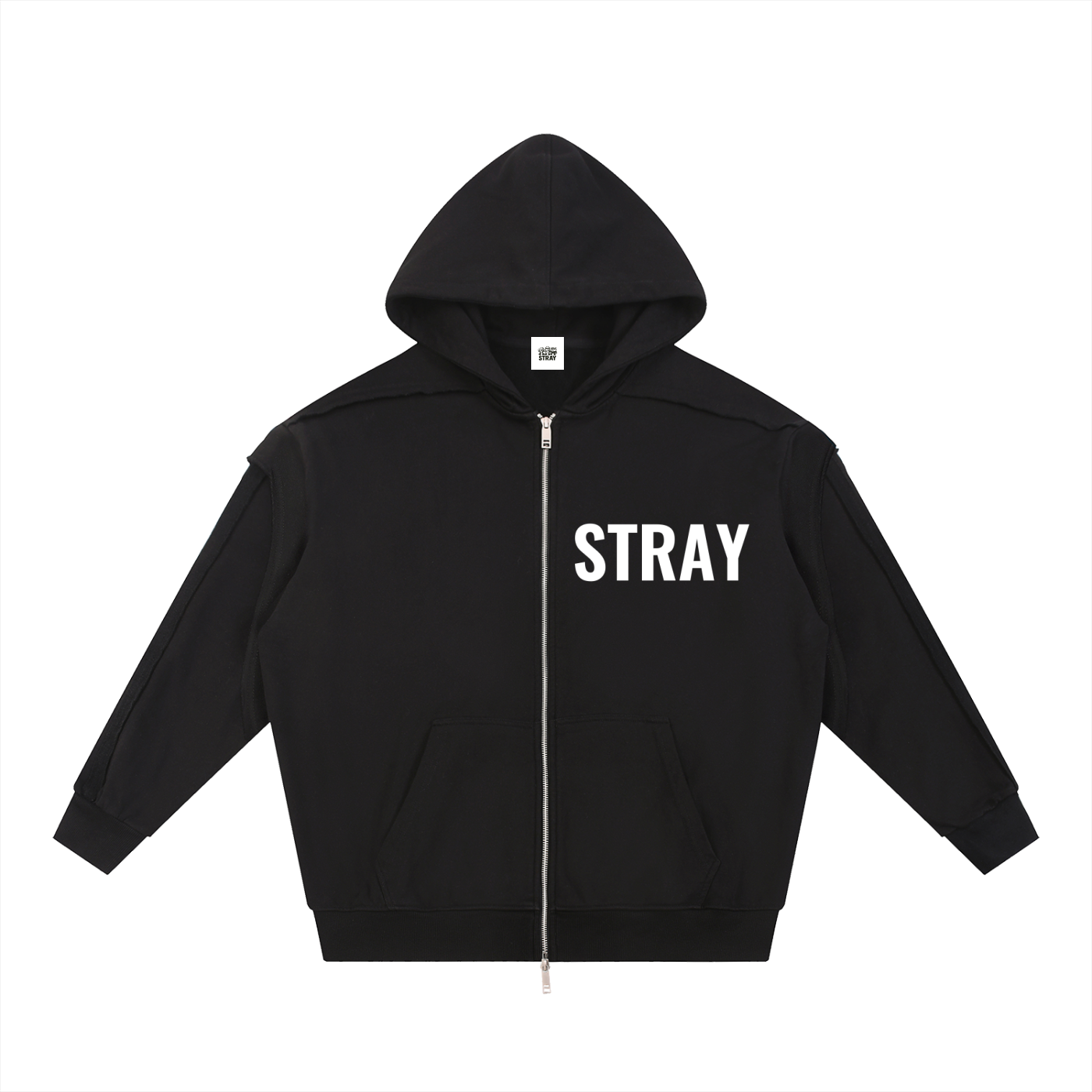 Contrast Tape Raw Edge Double Layered Zip Hoodie