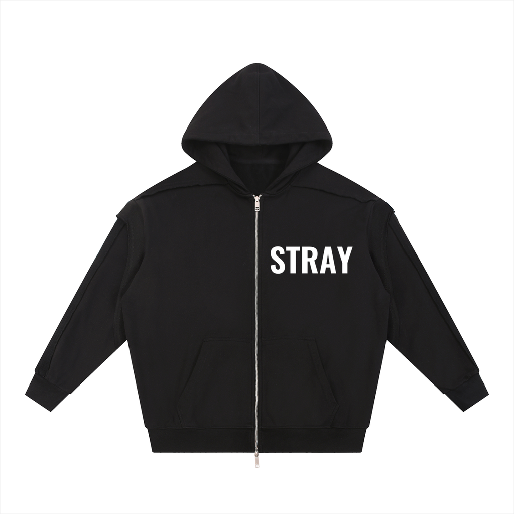 Contrast Tape Raw Edge Double Layered Zip Hoodie