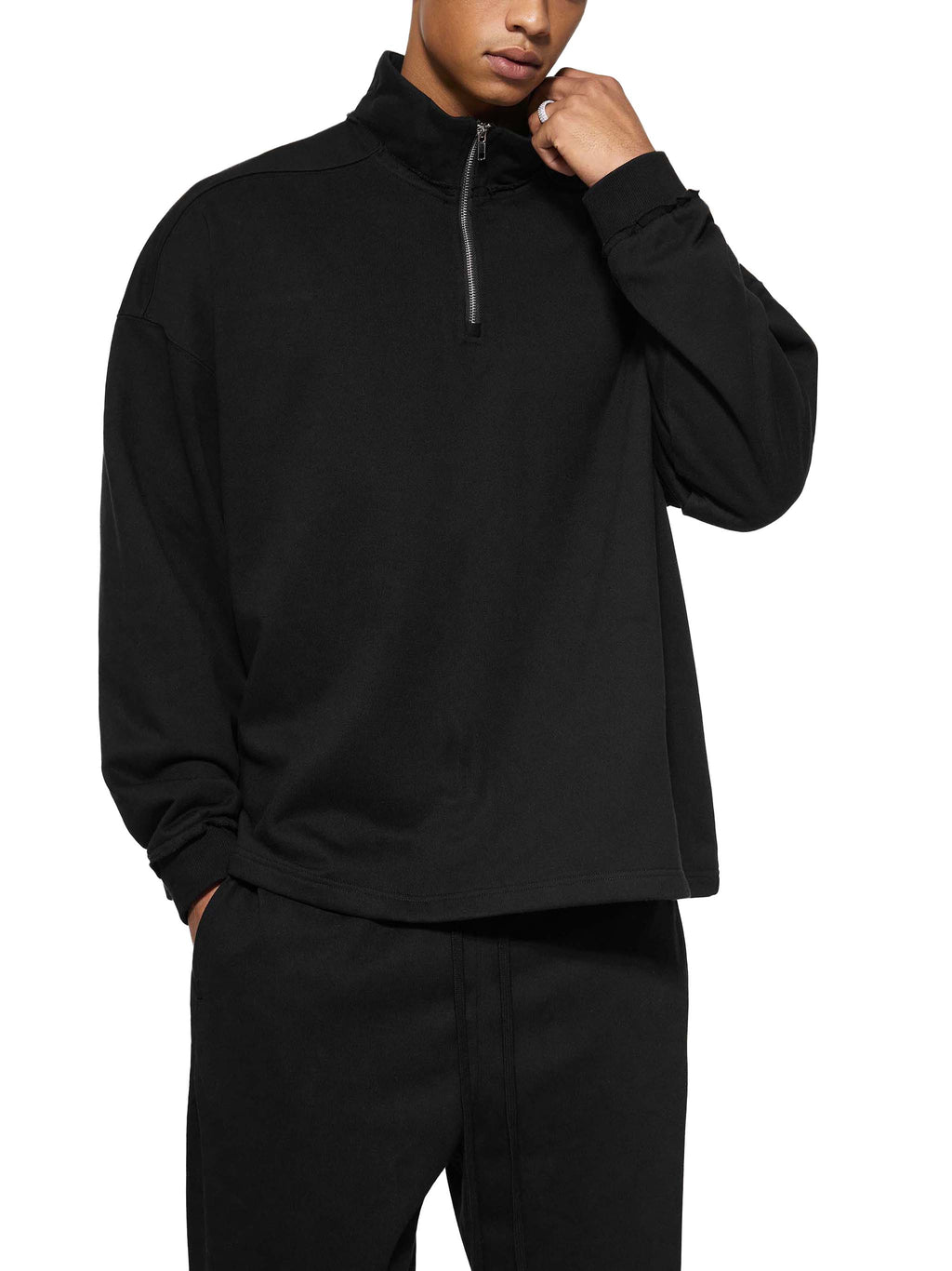 Quarter -Zip Rolled Edge Fleece Sweatshirt